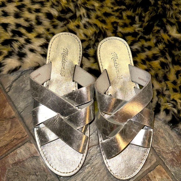 Madewell The Boardwalk Woven Silver Leather Slide Casual Sandals Women Size 6.5 - Picture 1 of 4